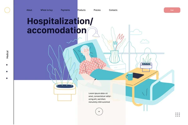 Ziekenhuisopname en huisvesting - medische verzekering web template — Stockvector