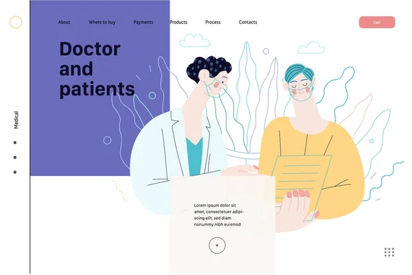 Dokter dan pasien - templat web asuransi kesehatan - Stok Vektor