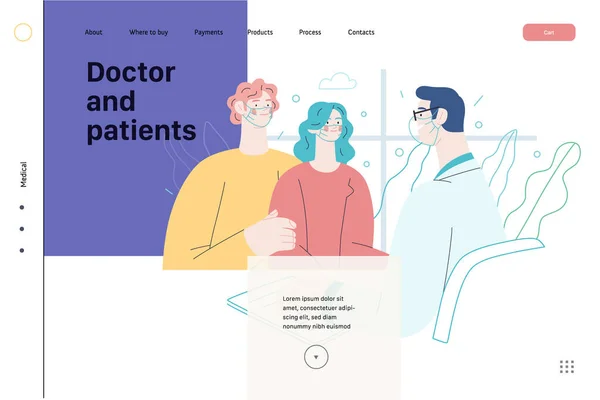 Lekarz i pacjenci - szablon internetowy ubezpieczenia zdrowotnego — Wektor stockowy