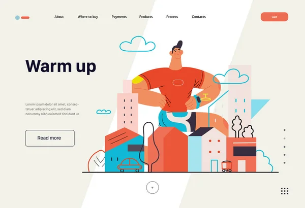 Runners - een man die buiten rent en traint, website template — Stockvector