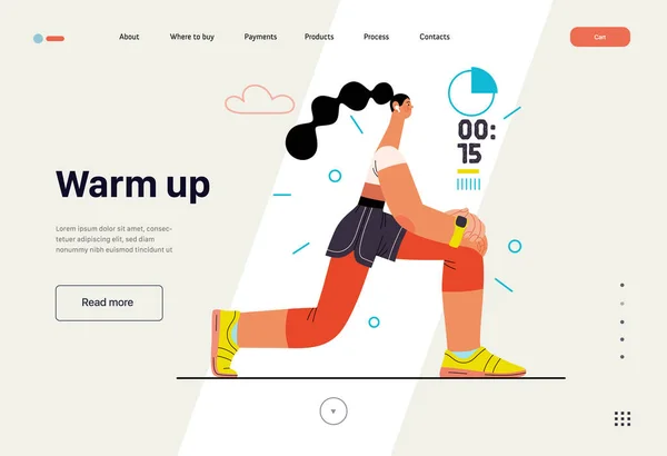 Δρομείς - μια γυναίκα που τρέχει και την άσκηση έξω, πρότυπο ιστοσελίδα — Διανυσματικό Αρχείο