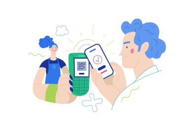 İş konuları, temassız ödemeler. Modern düz vektör