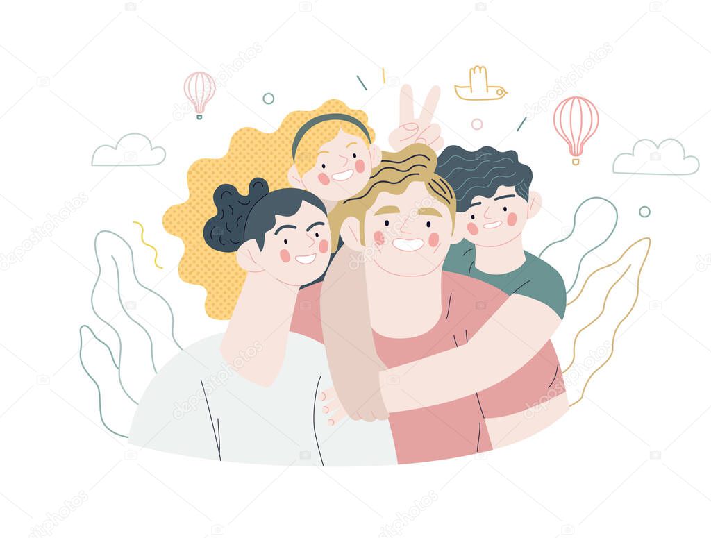 Family health and wellness - medical insurance illustration. Flat vector