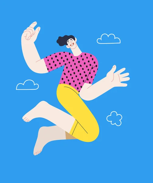 Счастье - счастливые люди, прыгающие в воздухе весело — стоковый вектор