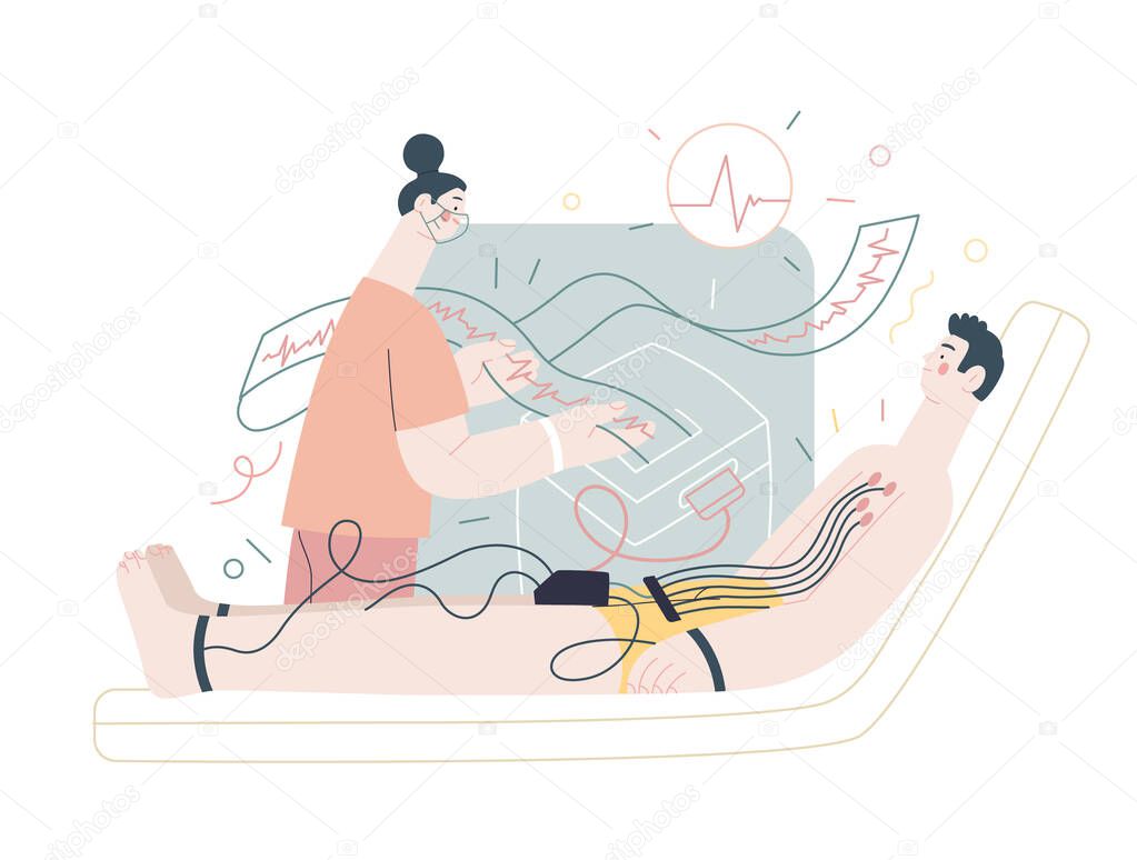 ECG electrocardiography - medical tests illustration. Flat vector