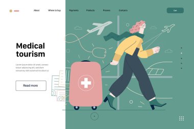 Tıbbi turizm - sağlık sigortası web şablonu. Modern düz vektör