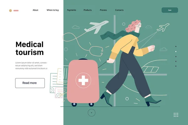 Turismo médico - modelo de web seguro médico. Vetor plano moderno — Vetor de Stock