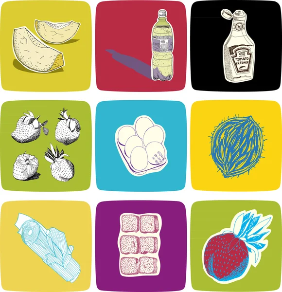 Iconos de alimentos vectoriales dibujados a mano — Archivo Imágenes Vectoriales