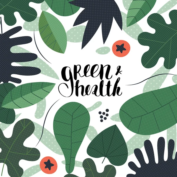 Groen en gezondheid belettering — Stockvector