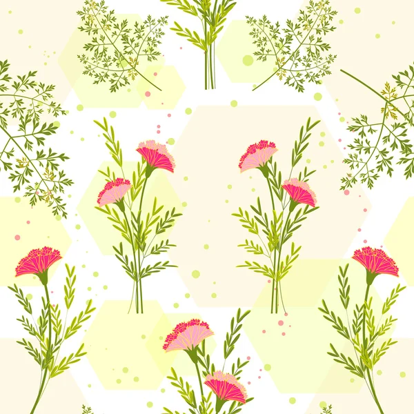 春季炫彩花卉与药草背景 矢量图形