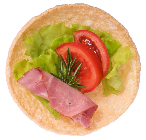 Sandwich with sausage and tomato — Stock Photo, Image