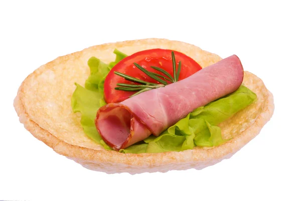 Sandwich with sausage and tomato — Stock Photo, Image