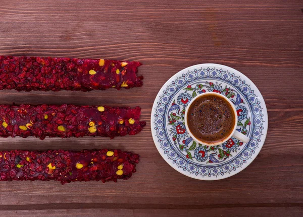 Coffee Turkish Delight Sweets Wooden Board — Stock Photo, Image