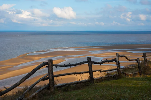 Wooden fence and river — Stock Photo, Image