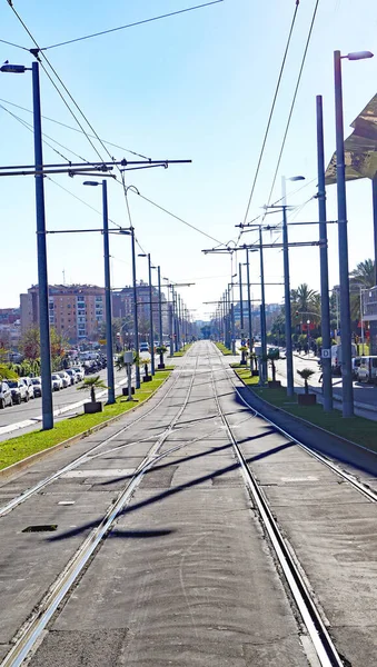 Tracks Trams Plaa Les Glories Uur Juni 2017 Barcelona Catalunya — Stockfoto