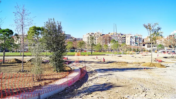 Obras Plaa Les Glories Junho 2018 Barcelona Catalunha Espanha Europa — Fotografia de Stock