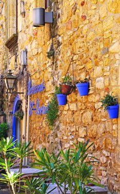 Peratallada 'da çiçekler ve renkler, 15: 10. ; 18 Temmuz 2018; Bajo Ampurdn, Girona, Katalunya, İspanya, Avrupa