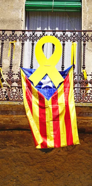 Símbolos Separatismo Catalão Peratallada Julho 2018 Bajo Ampurdn Girona Catalunha — Fotografia de Stock