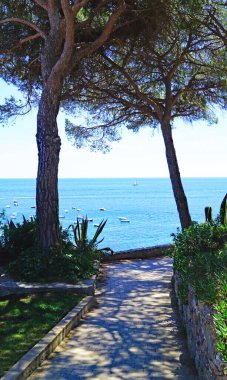 Camino de Ronda 'dan Calella de Palafrugell sahilindeki panoramik, 13: 25. ; 15 de Julio 2019; Girona, Katalunya, İspanya, Avrupa