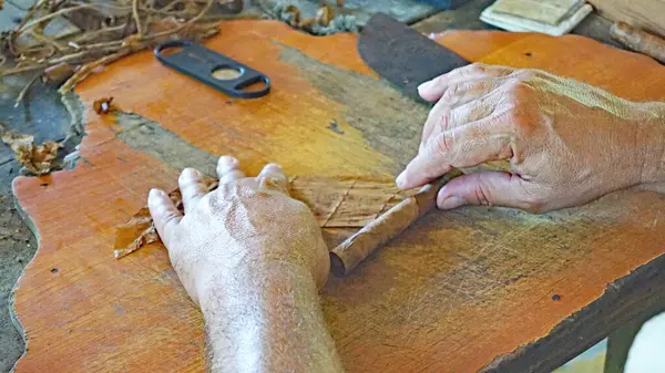 Руки Роблять Чисті Сигари Вручну Долині Віалес Республіка Куба Карибське — стокове фото