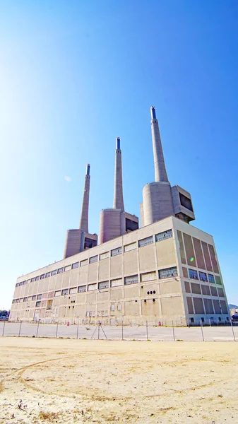 Old Thermal Power Plant Three Chimneys Sant Adria Del Besos — Stock Fotó