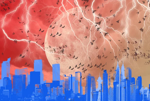 Red Night Lightning Lightning One City — Stock Photo, Image