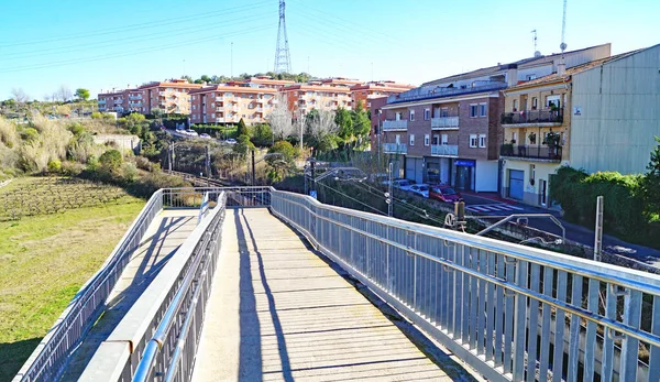 Estação Ferroviária Ponte Pedonal Sobre Trilhas Trem Piera Barcelona Anoia — Fotografia de Stock