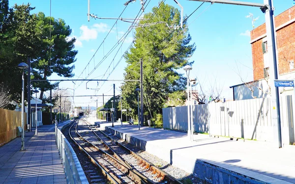 Stazione Ferroviaria Ponte Pedonale Sui Binari Piera Barcellona Anoia Catalogna — Foto Stock