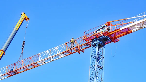 Construction Une Grue Pour Réalisation Bloc Appartements Barcelone Catalogne Espagne — Photo