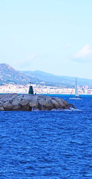 Breakwater Stavební Práce Pláži Badalona Barcelona Catalunya Španělsko Evropa — Stock fotografie