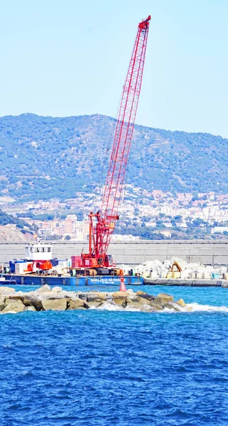 Breakwater Stavební Práce Pláži Badalona Barcelona Catalunya Španělsko Evropa — Stock fotografie