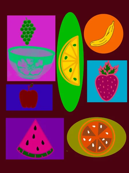 Frutta All Interno Forme Geometriche Sfondo Viola — Foto Stock