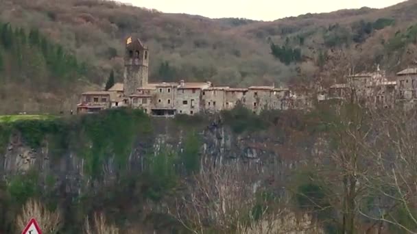 Panorâmica Castellfullit Roca Região Garrotxa Girona Catalunha Espanha Europa — Vídeo de Stock