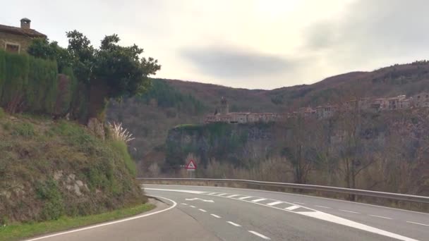 Panoramique Castellfullit Roca Dans Région Garrotxa Gérone Catalogne Espagne Europe — Video