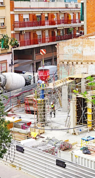Arbeiter Beim Bau Eines Gebäudes Barcelona Katalonien Spanien Europa — Stockfoto