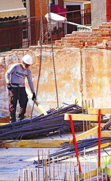 Arbetstagare Vid Uppförandet Byggnad Barcelona Katalonien Spanien Europa — Stockfoto