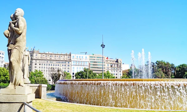 Brunnen Und Garten Der Plaza Catalunya Barcelona Katalonien Spanien Europa — Stockfoto