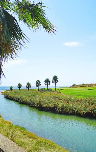 Panorama Pola Golfowego Plaży Sitges Katalonia Hiszpania Europa — Zdjęcie stockowe