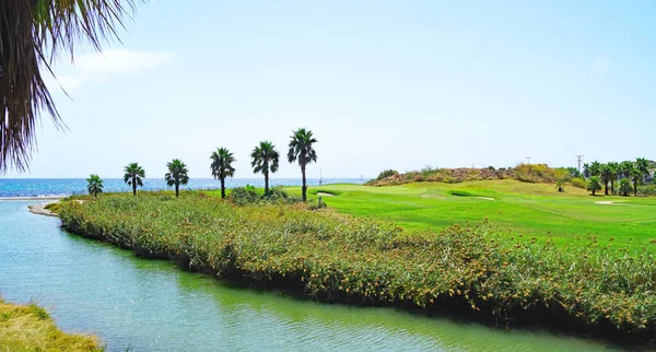 Panorama Pola Golfowego Plaży Sitges Katalonia Hiszpania Europa — Zdjęcie stockowe