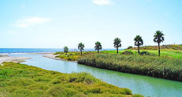 Panorama Pola Golfowego Plaży Sitges Katalonia Hiszpania Europa — Zdjęcie stockowe