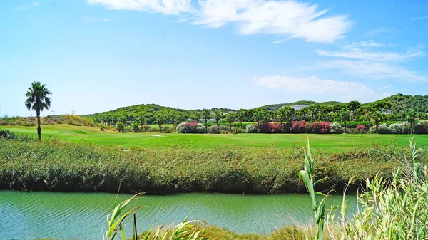 Panorama Pola Golfowego Plaży Sitges Katalonia Hiszpania Europa — Zdjęcie stockowe