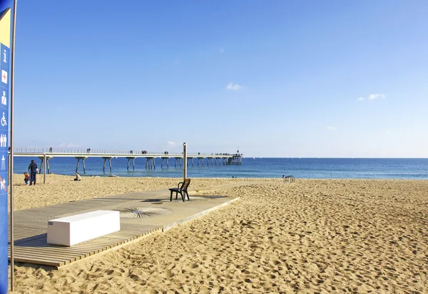 Beach Badalona híd olaj — Stock Fotó