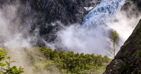 Vegetación de montaña en medio del glaciar en Noruega.Panorama . — Foto de Stock