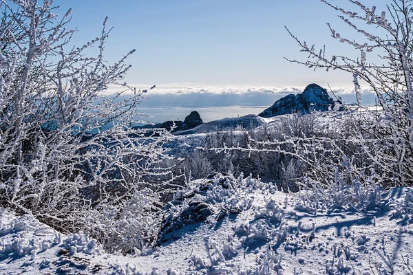 Bergen och havet i vinter Krim, Ukraina — Stockfoto
