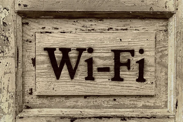 Wooden sign Wi-Fi — Stock Photo, Image
