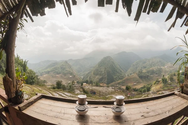 Duální kávu Vietnamci style panorama pohled. Stock Fotografie