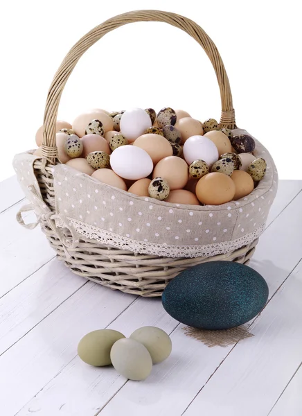 Egg in a basket on a white background — Stock Photo, Image