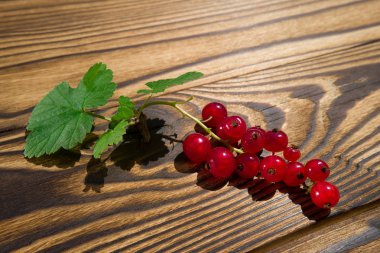 ahşap bir masa üzerinde kırmızı kuş üzümü