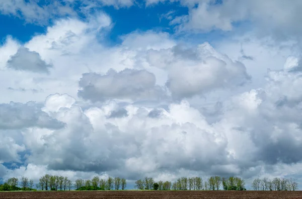 Paisaje Primaveral Con Hermosas Nubes Fondo Los Árboles — Foto de Stock