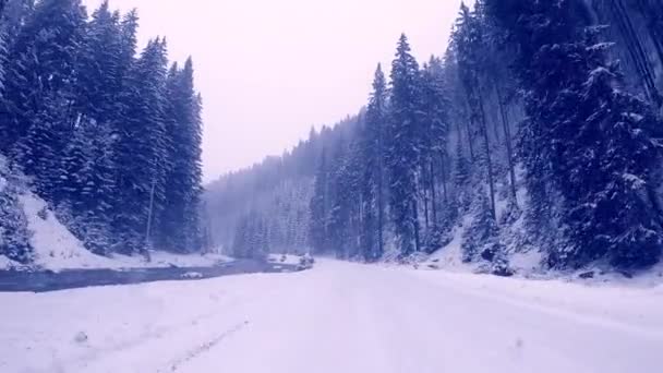 Dağlarda Kış Yolu Kar Yağıyor Zaman Eğrisi — Stok video